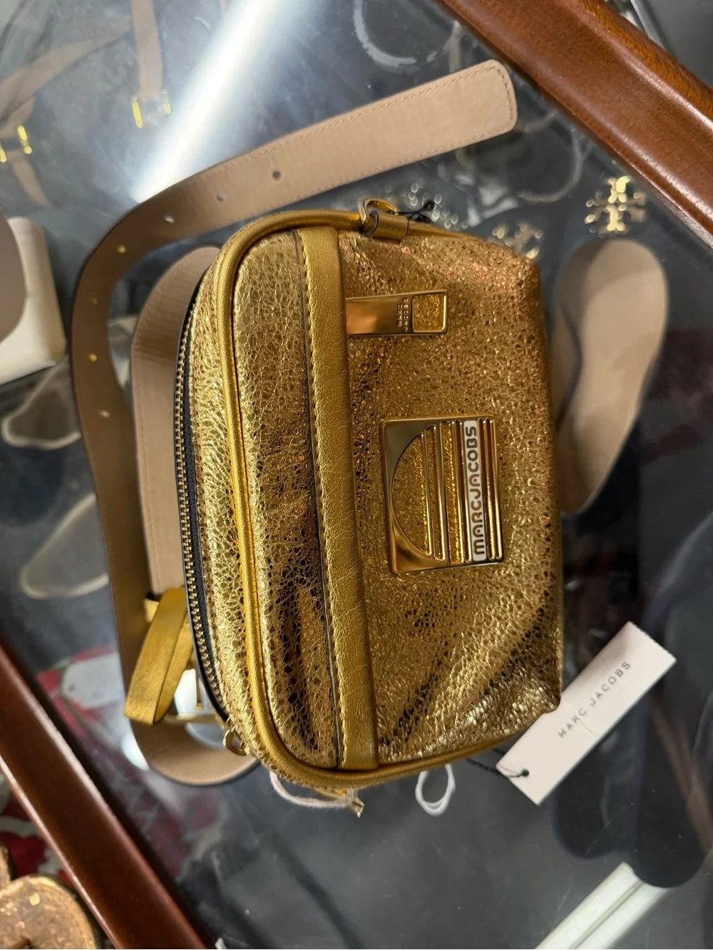 Marc Jacobs Metallic Gold Belt Bag with Logo Plaque
